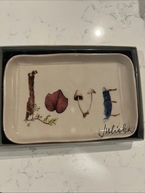 Juliska Ceramic Love Trinket Tray with Nature Illustrations in Cream and Blue